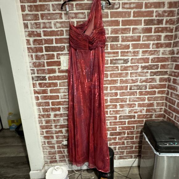 Rene Ruiz Collectio. Red Printed Organza Pleated Bodice Evening Gown Size 12 - Picture 3 of 11